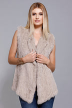 Rabbit Fur Overlap Vest, Beige, Dolce Cabo