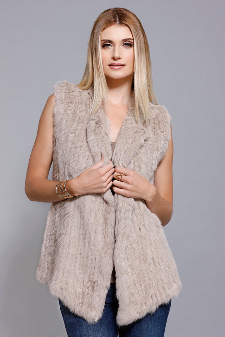 Rabbit Fur Overlap Vest, Beige, Dolce Cabo