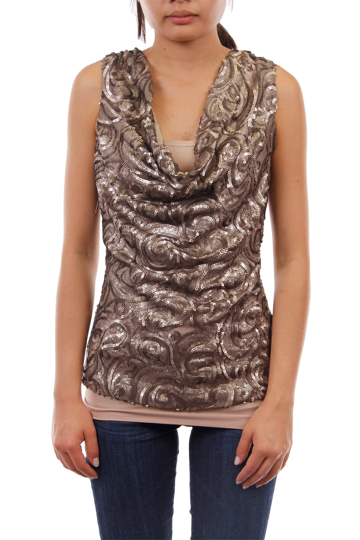 Sequin Cowl Neck Top