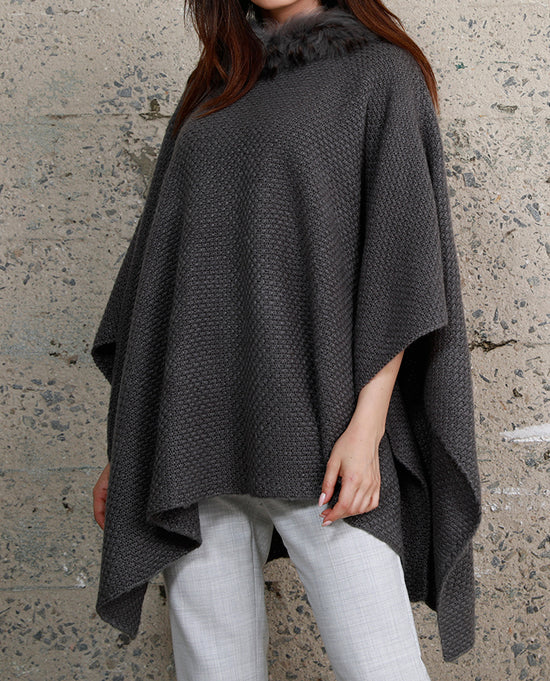 Load image into Gallery viewer, Fur Trim Knit Poncho
