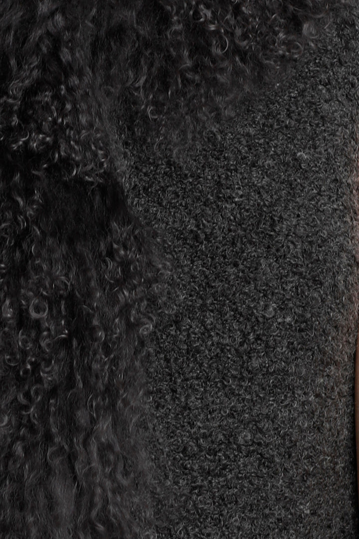 Knitted Mongolian Fur Vest, Grey, Real Fur, Dolce Cabo