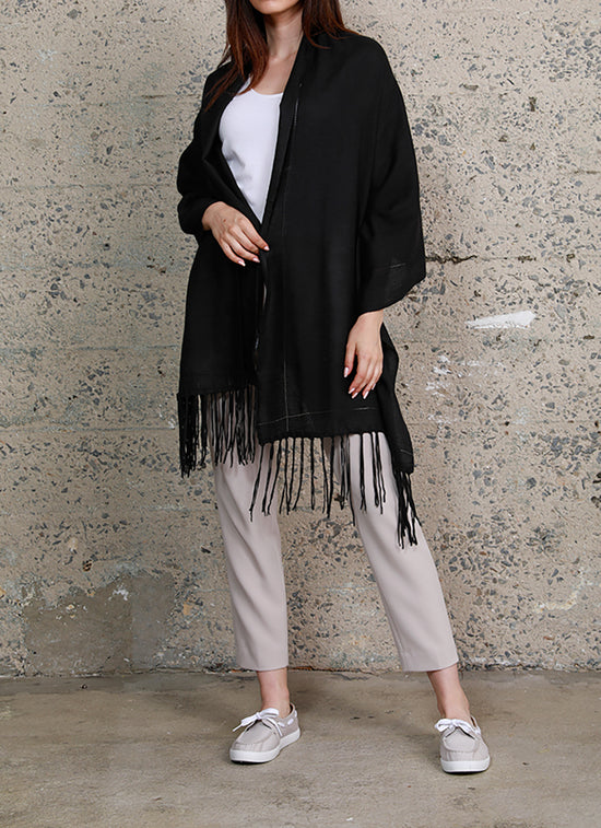 Silk wool  and Suede Fringe Wrap Scarf