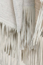 Wool Fringe Scarf, Faux Suede Fringe, Woven, Beige, Dolce Cabo