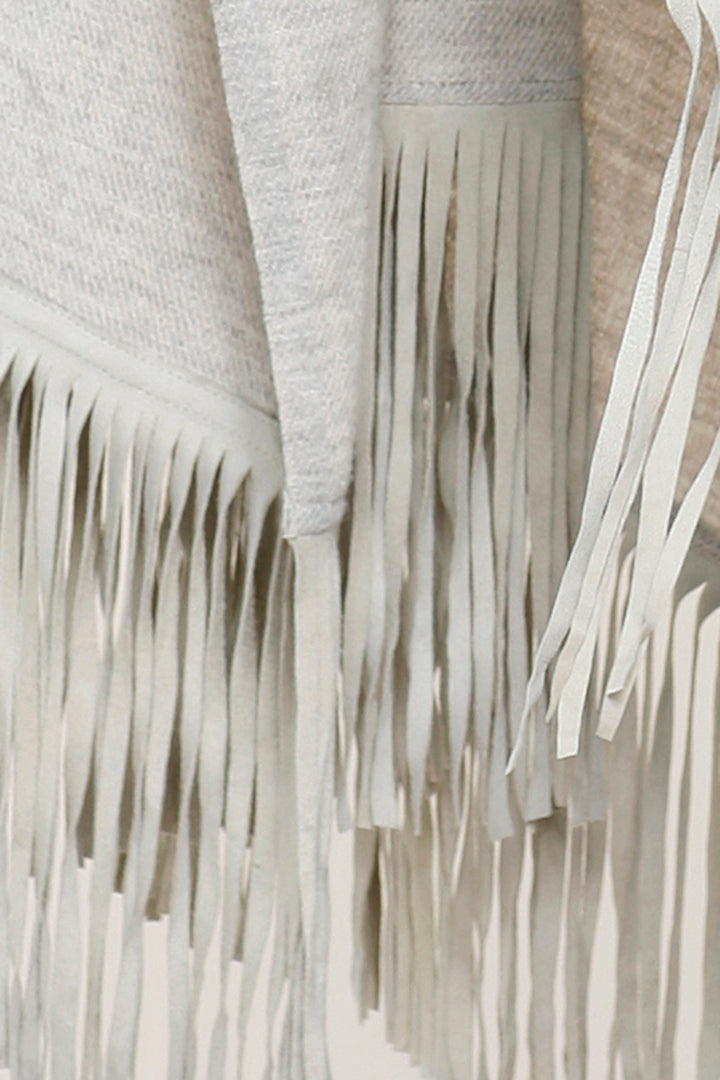 Wool Fringe Scarf, Faux Suede Fringe, Woven, Beige, Dolce Cabo