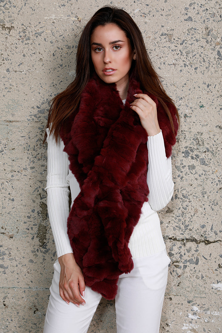 Rabbit Fur Stole, Wrap, Scarf, Dolce Cabo, Maroon