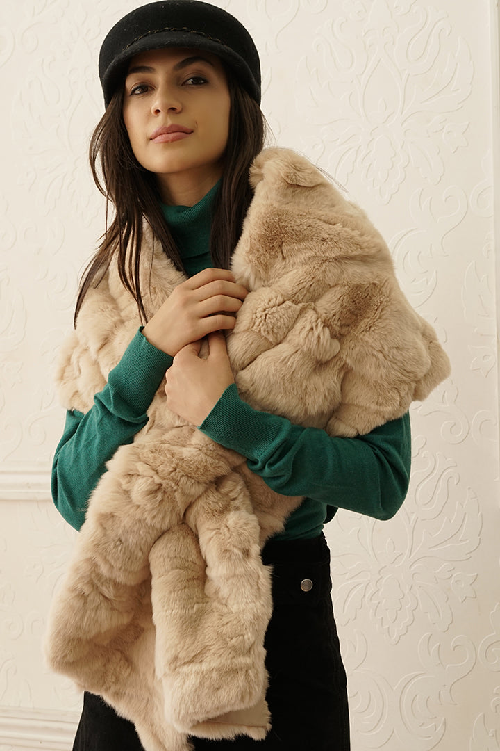 Rabbit Fur Stole, Wrap, Scarf, Dolce Cabo, Champagne