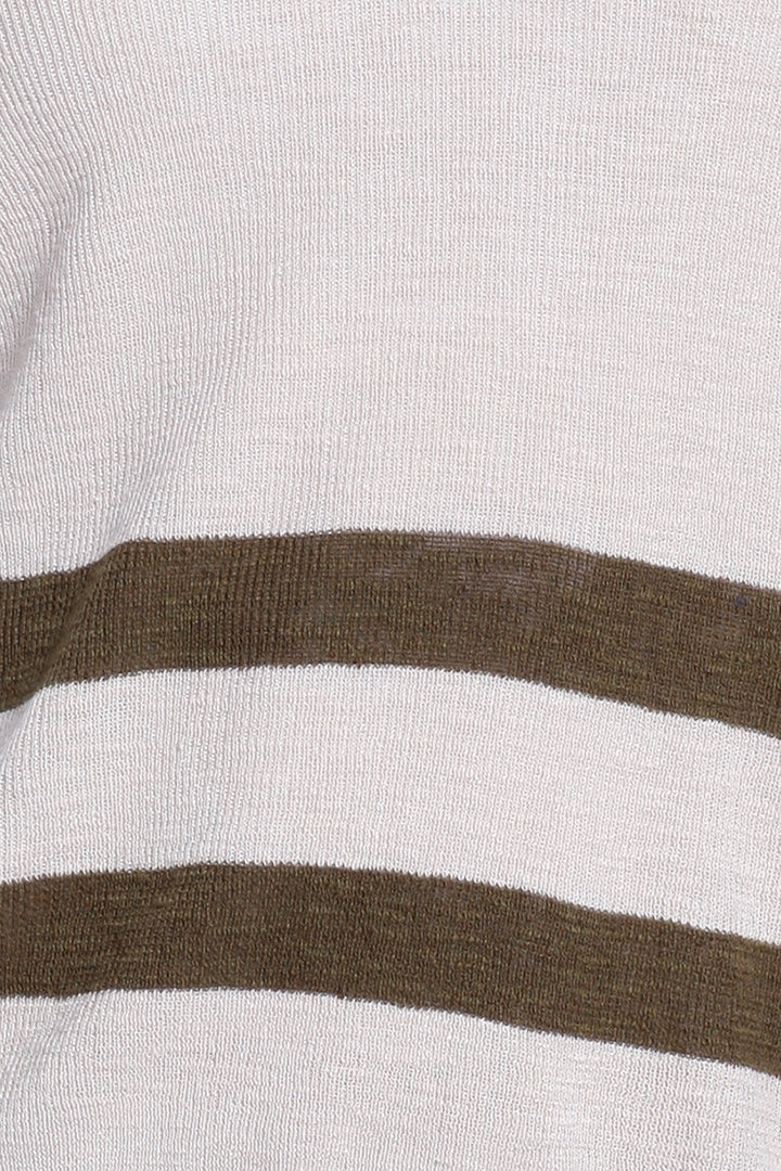 Double Stripe V-Neck Long Sleeve, Knit Top, Beige/ Army Green, Dolce Cabo