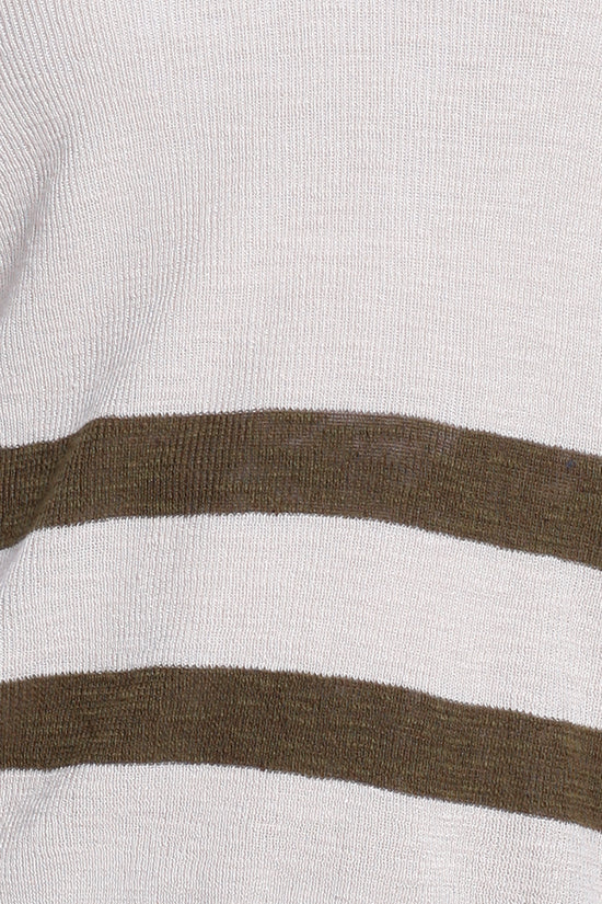 Double Stripe V-Neck Long Sleeve, Knit Top, Beige/ Army Green, Dolce Cabo