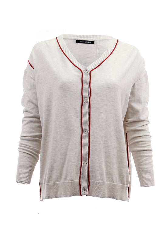 Silk + Cotton Blend Cardigan, Dolce Cabo, Heather Grey/Red