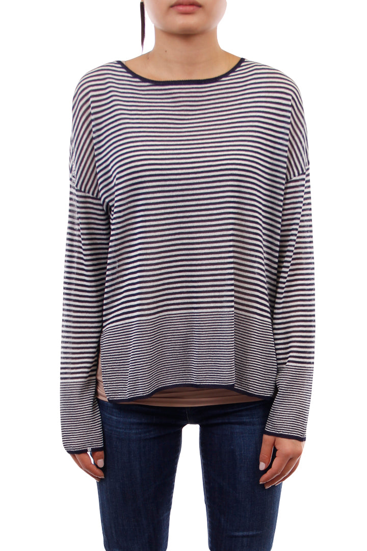 Navy Stripe Top with side vent slits, Navy, Dolce Cabo