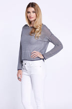 Navy Stripe Top with side vent slits, Navy, Dolce Cabo