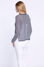 Navy Stripe Top with side vent slits, Navy, Dolce Cabo