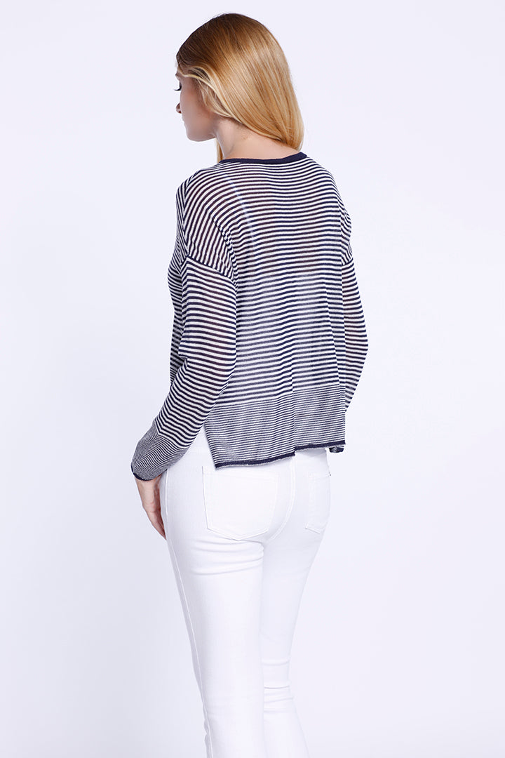 Navy Stripe Top with side vent slits, Navy, Dolce Cabo