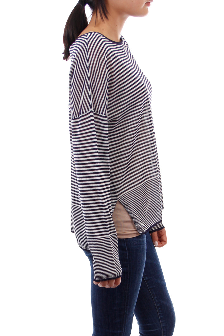 Navy Stripe Top with side vent slits, Navy, Dolce Cabo
