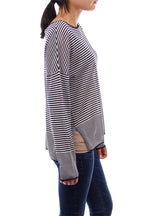 Navy Stripe Top with side vent slits, Navy, Dolce Cabo