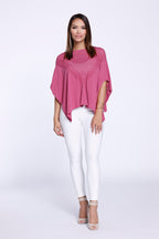 Cropped Poncho Knit Raspberry