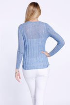Long Sleeve Button Down Cardigan, Knit, Cool Blue, Dolce Cabo