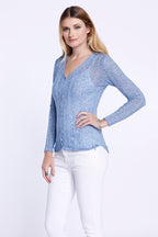Long Sleeve Button Down Cardigan, Knit, Cool Blue, Dolce Cabo