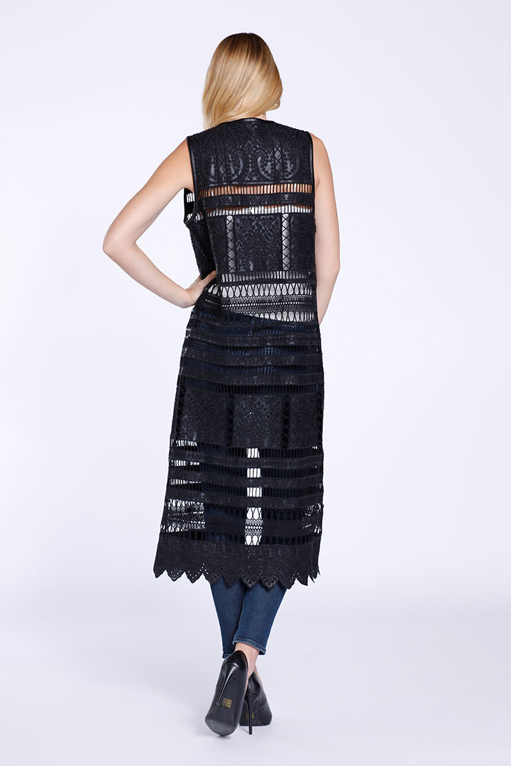 Vegan Leather Duster Vest, Black, Faux Leather, Dolce Cabo
