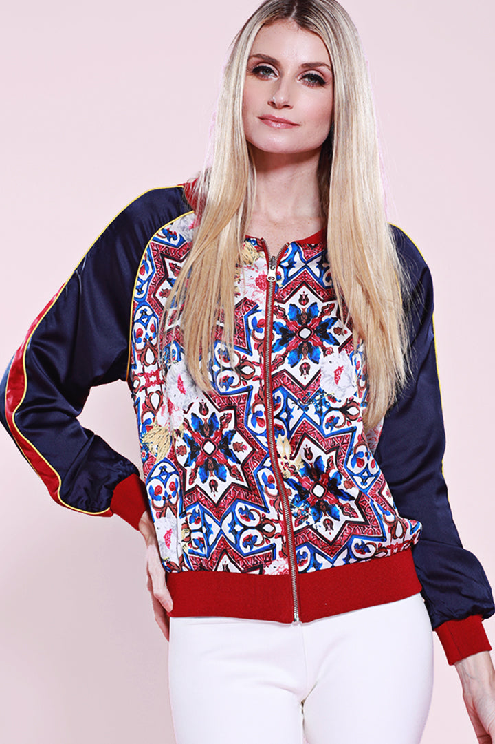 Reversible Print Bomber Jacket, Red/Navy, Dolce Cabo