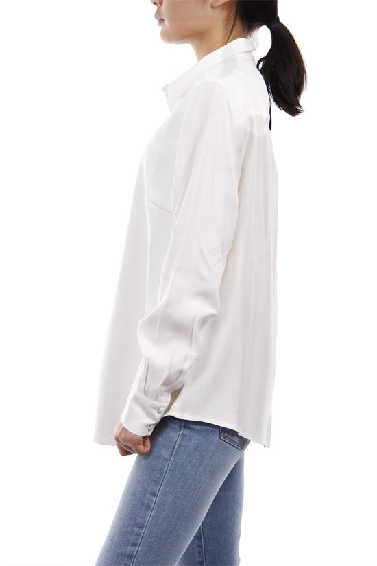 Faux Leather Button Down White Top, Dolce Cabo