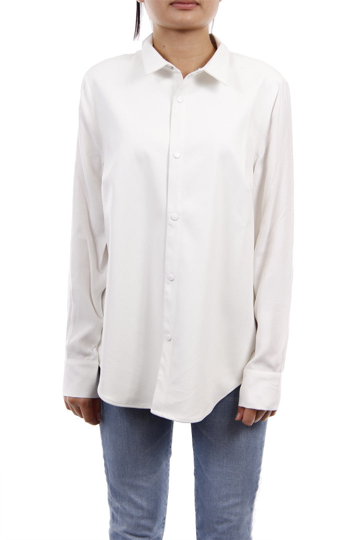 Faux Leather Button Down White Top, Dolce Cabo