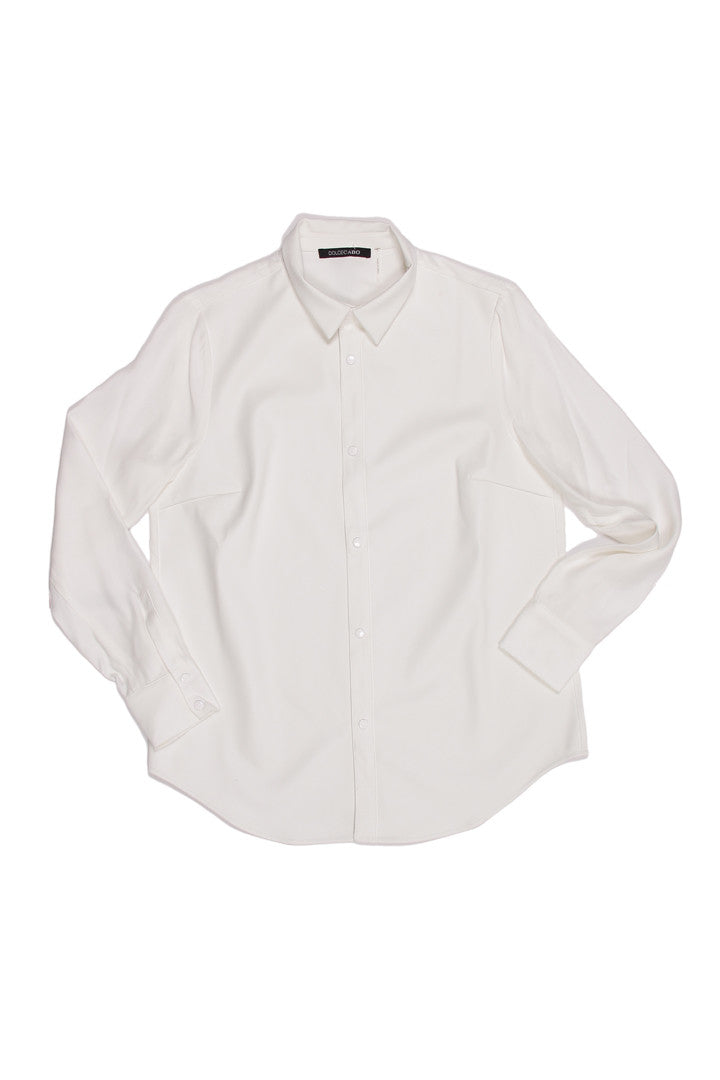 Faux Leather Button Down White Top, Dolce Cabo