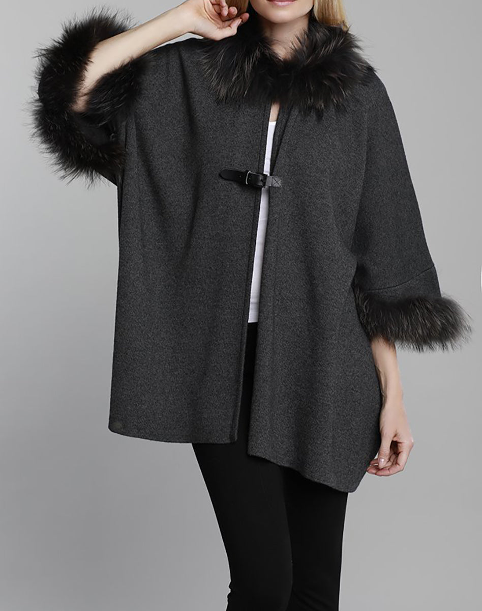 Oversized Knit Cardigan Cape with Fur Trim – Dolce Cabo