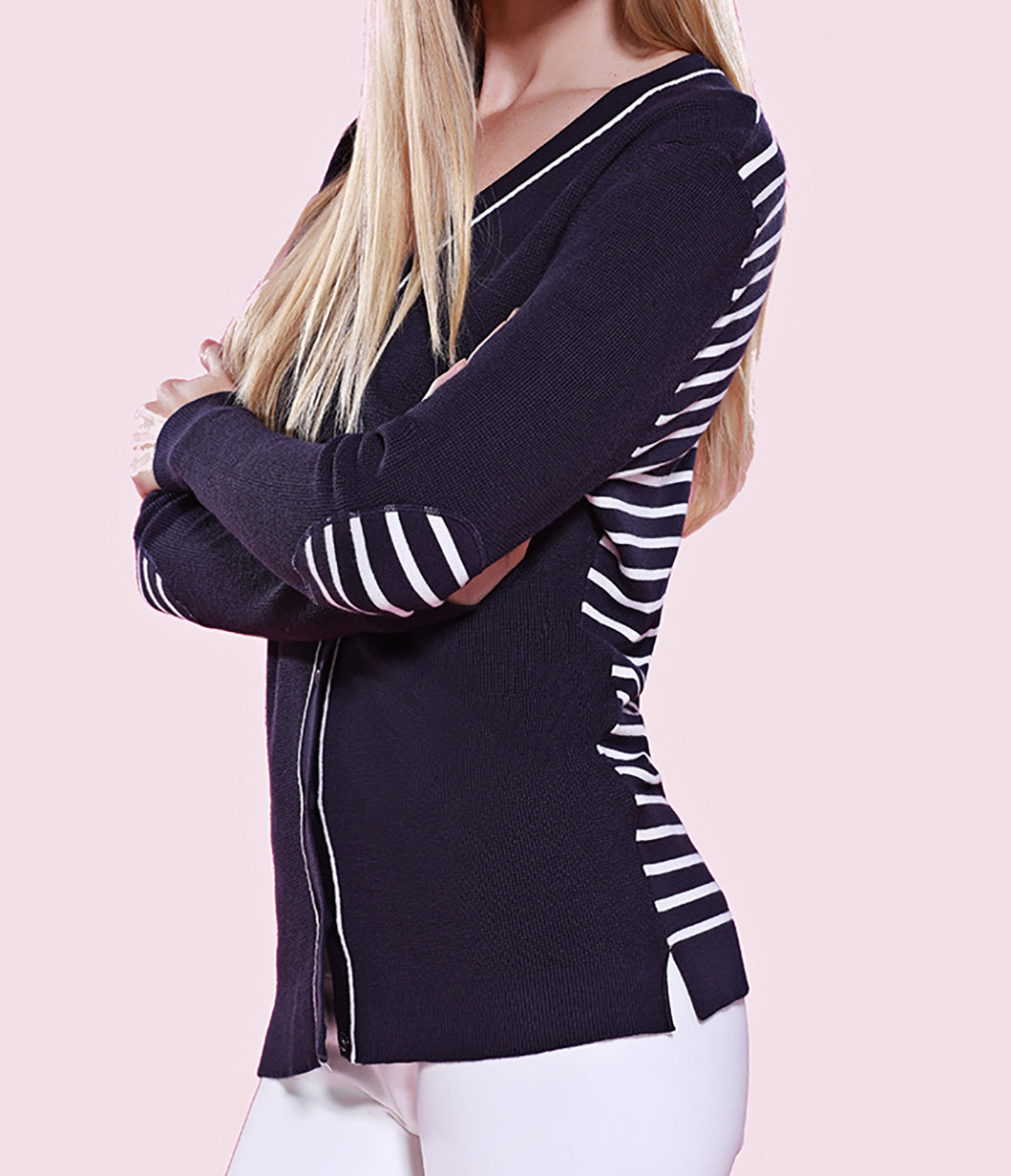 Load image into Gallery viewer, Stripe Elbow Patch Cardigan
