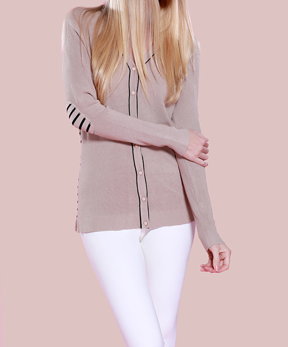 Striped Cardigan with Elbow Patches – Dolce Cabo