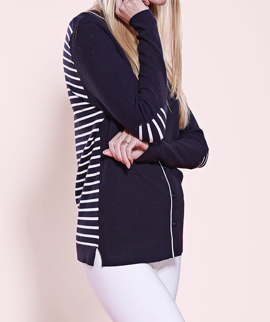 Striped Cardigan with Elbow Patches