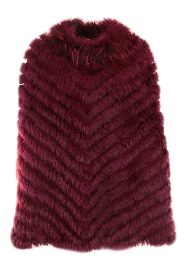 Rabbit Fur Poncho, Fox Fur, Knit, Wine, Dolce Cabo