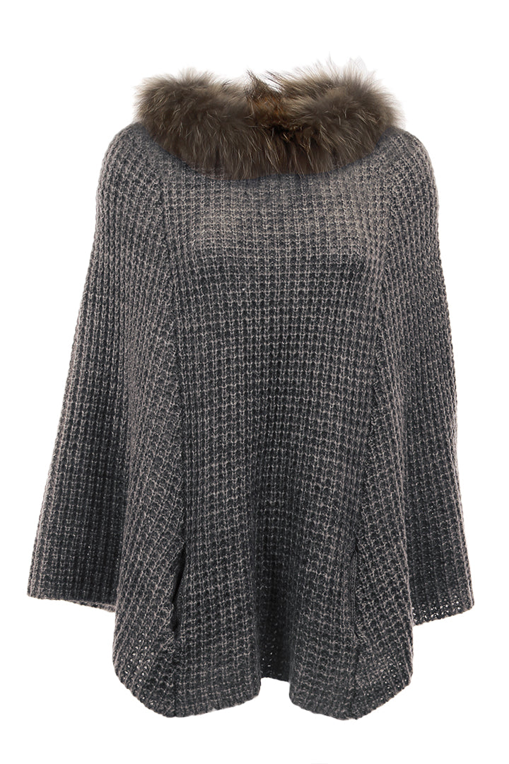 Knit Fur Poncho, Raccoon Fur, Knitted, Grey, Dolce Cabo