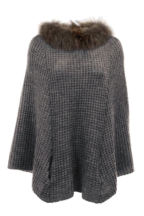 Load image into Gallery viewer, Knit Fur Poncho, Raccoon Fur, Knitted, Grey, Dolce Cabo
