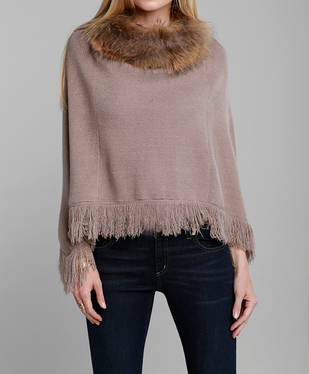 Load image into Gallery viewer, Fur Collar Fringe Poncho
