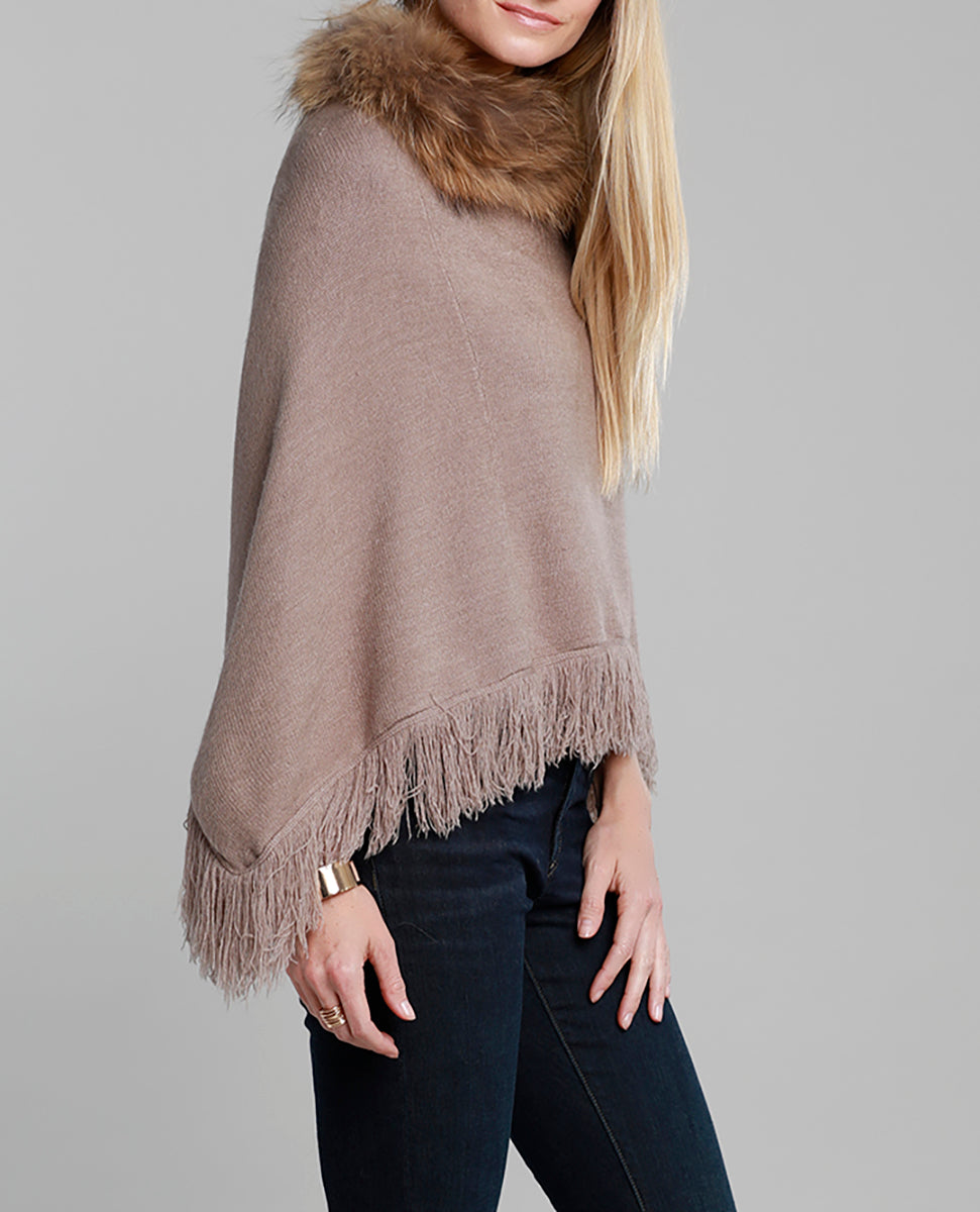 Load image into Gallery viewer, Fur Collar Fringe Poncho
