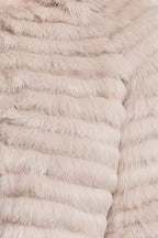 Crop Sleeve Fur Jacket, Rabbit Fur, Beige, Dolce Cabo