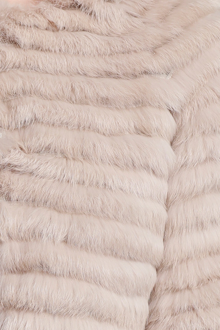 Crop Sleeve Fur Jacket, Rabbit Fur, Beige, Dolce Cabo