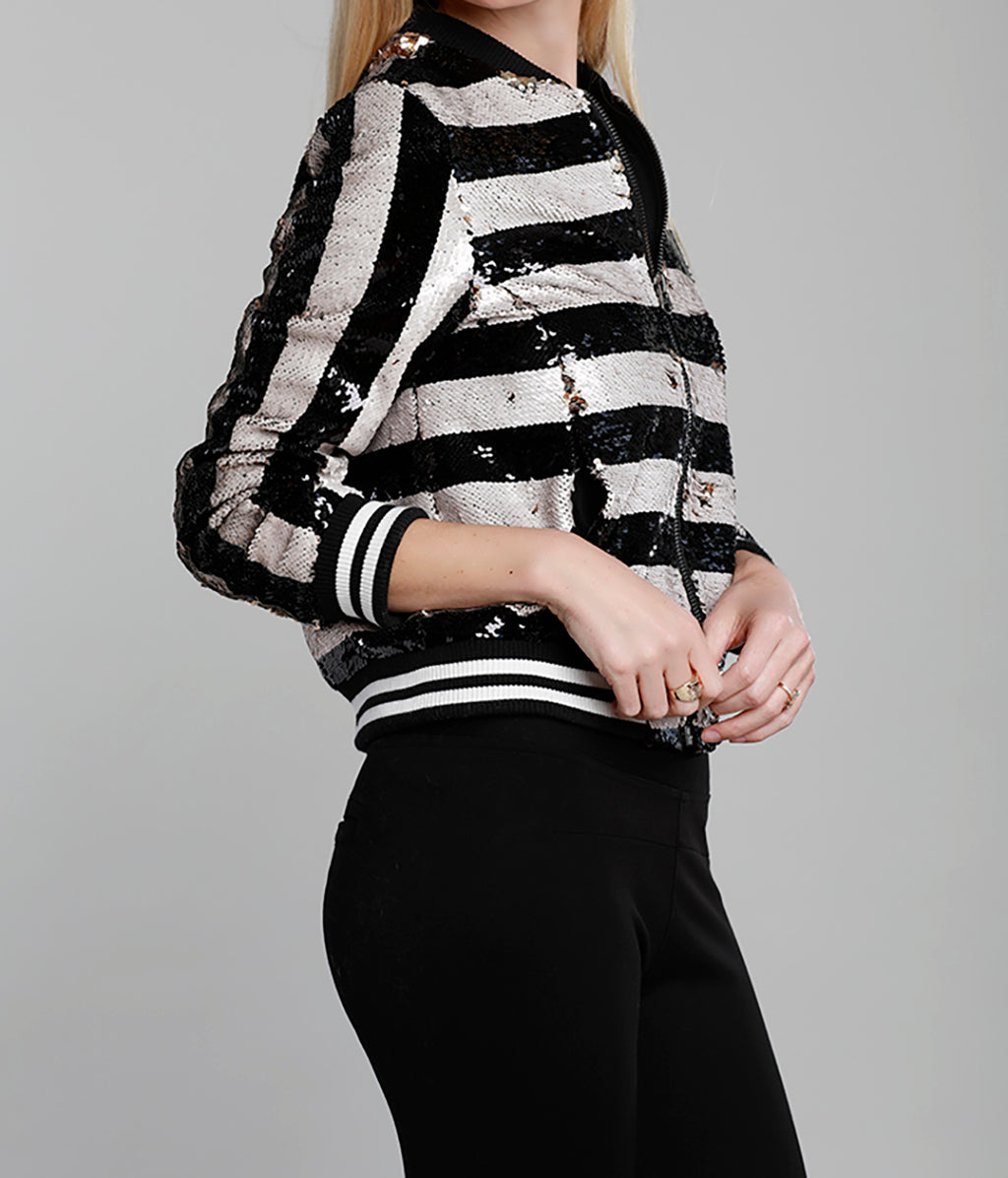 Striped Sequin Bomber Jacket