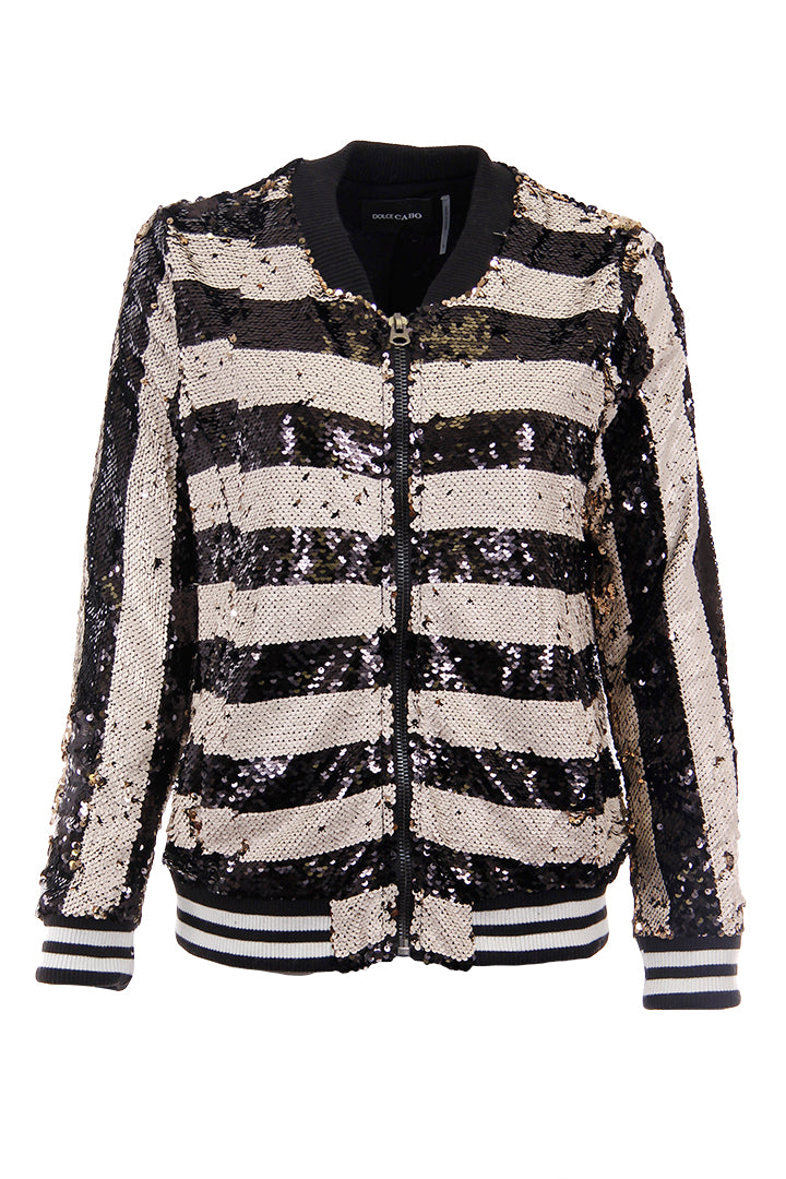Stripe Sequin Bomber Black/White