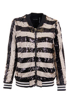 Stripe Sequin Bomber Black/White