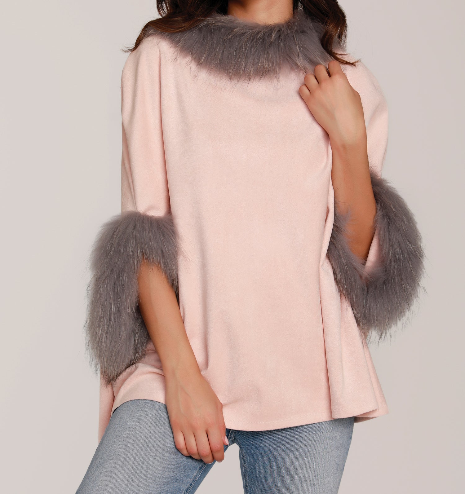 Faux Suede Fur Trimmed Poncho – Dolce Cabo