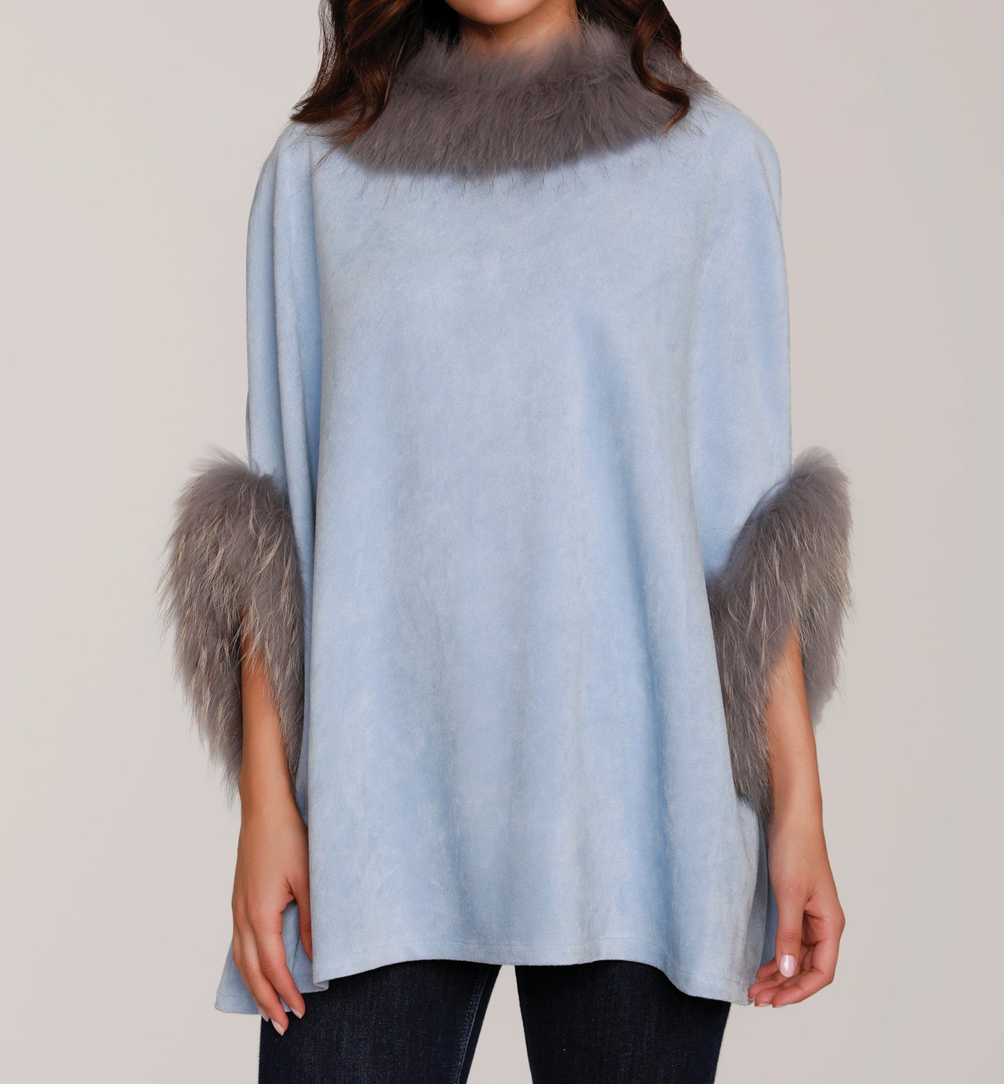 Load image into Gallery viewer, Suede Poncho with Fur Trim
