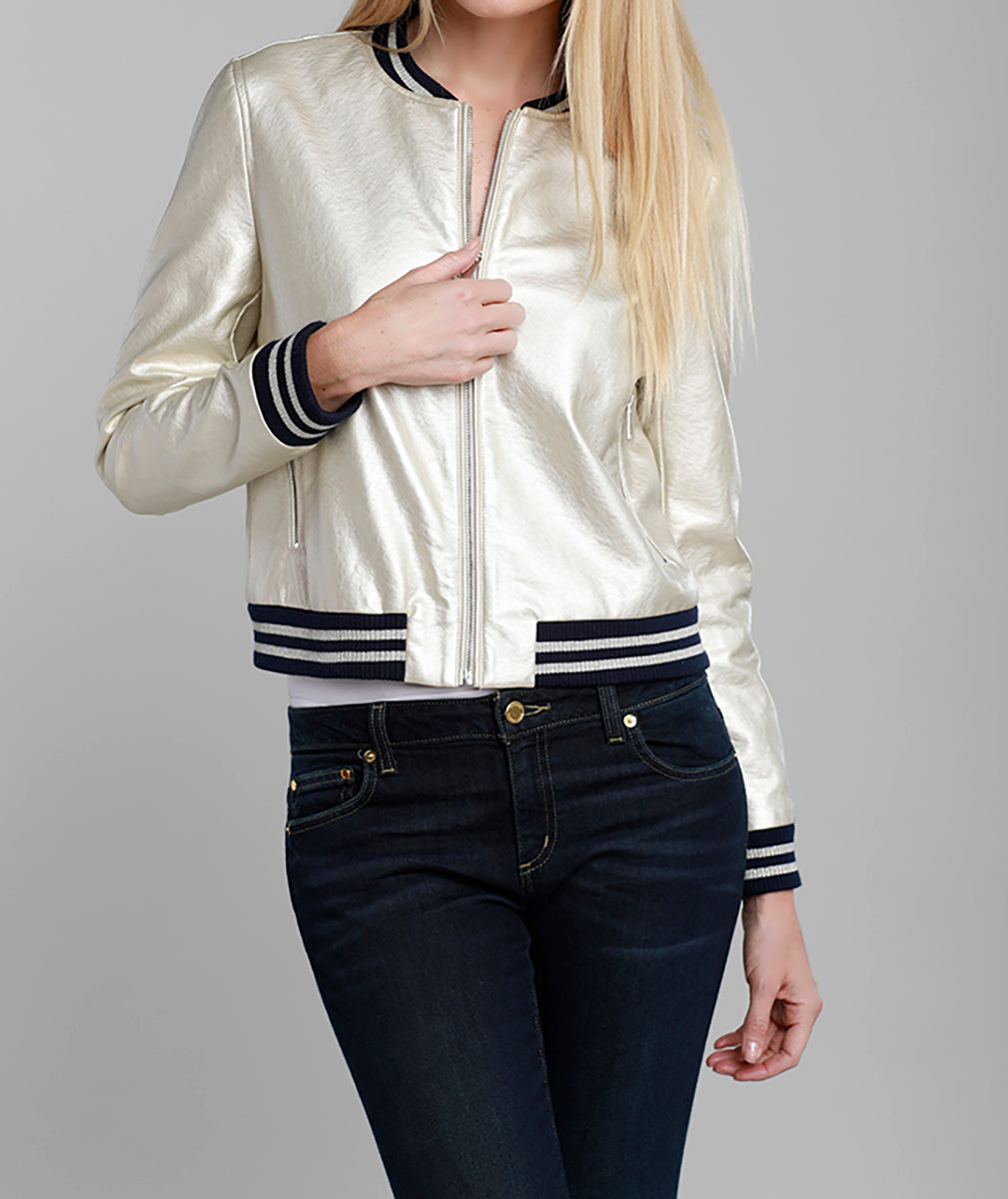Load image into Gallery viewer, Faux Leather Bomber Jacket
