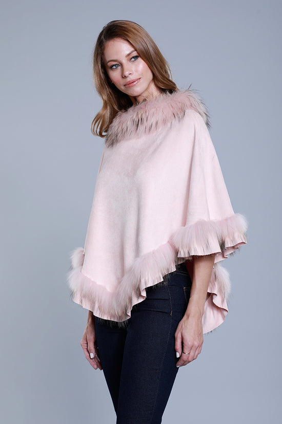 Load image into Gallery viewer, Faux Suede Fur Poncho, Raccoon Fur, Blush, Dolce Cabo
