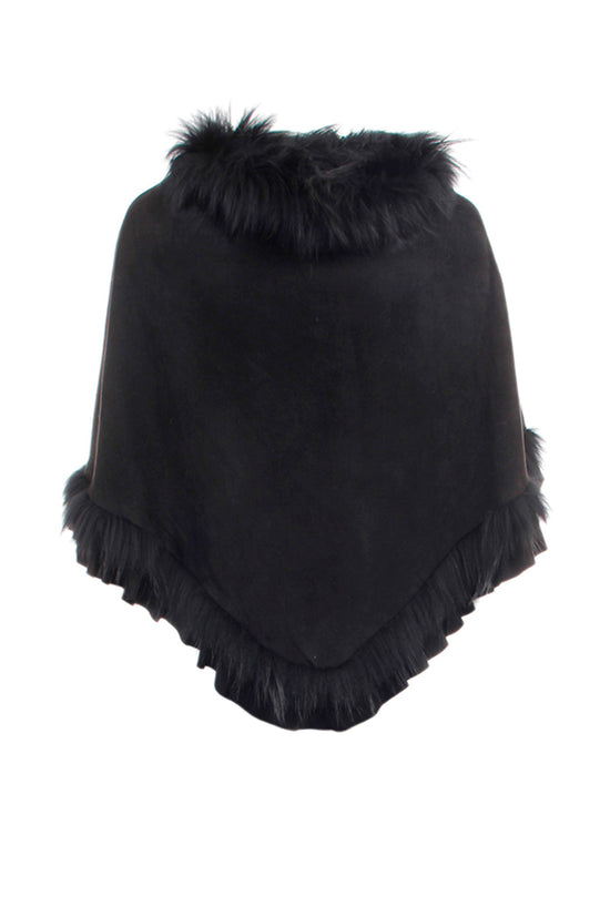 Load image into Gallery viewer, Faux Suede Poncho with Raccoon Fur Trim
