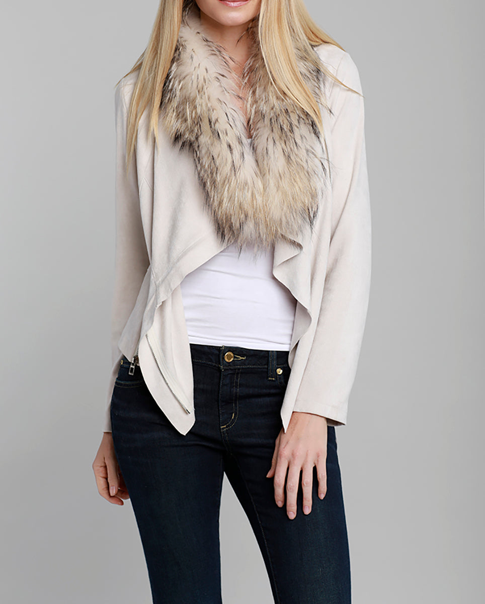 Load image into Gallery viewer, Suede Jacket with Detachable Fur Collar
