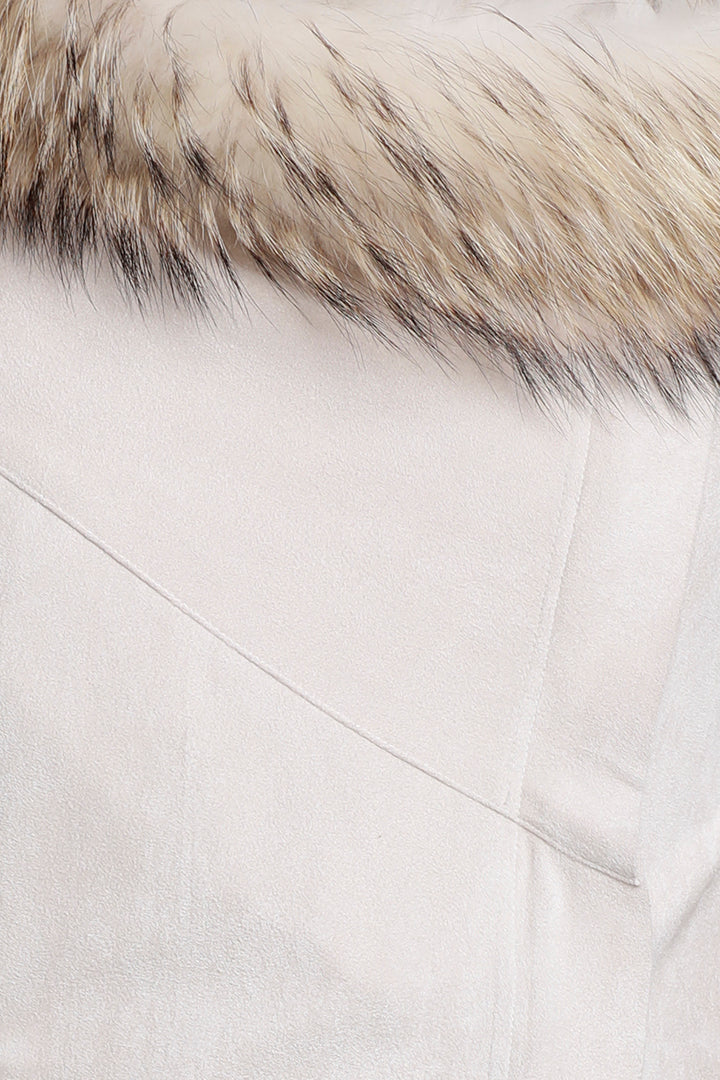 Load image into Gallery viewer, Moto Jacket w/ Fur, Faux Suede, Beige, Raccoon Fur, Dolce Cabo
