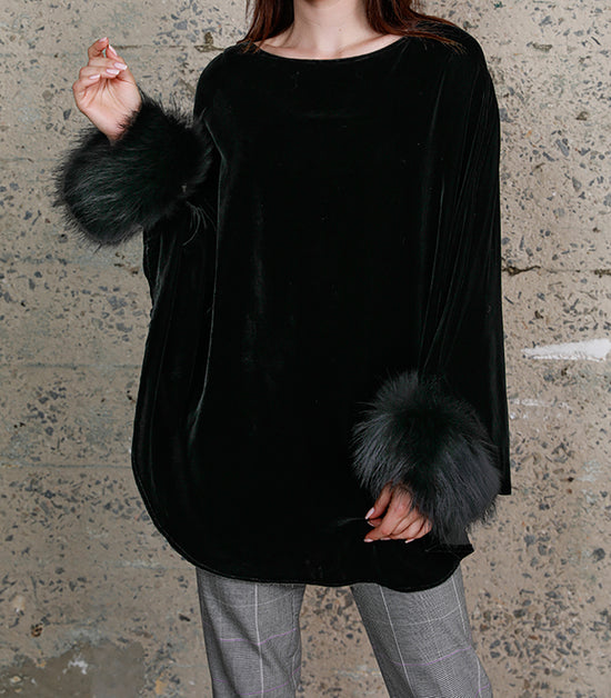 Raccoon Cuff Silk Velvet Poncho