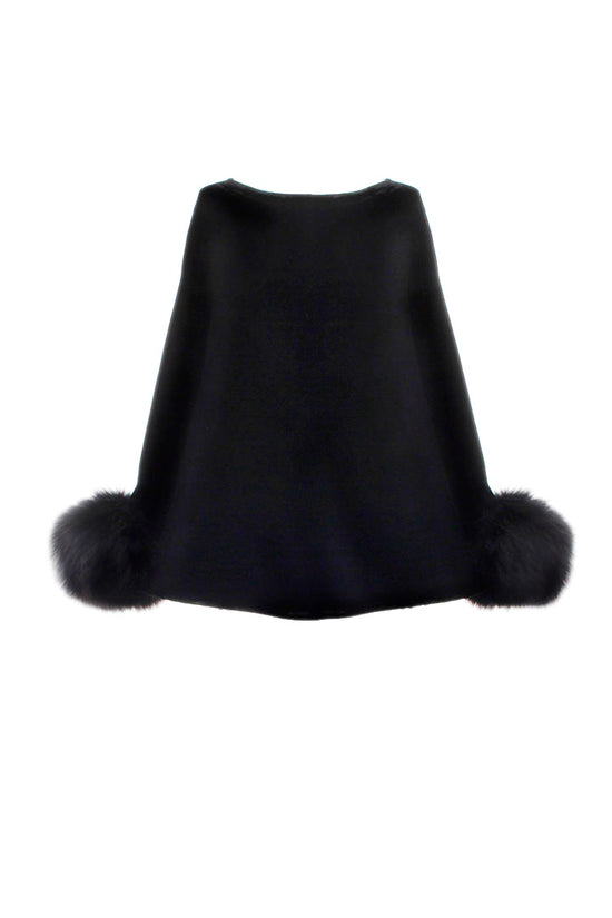 Load image into Gallery viewer, Raccoon Cuff Silk Velvet Poncho, Black, Dolce Cabo
